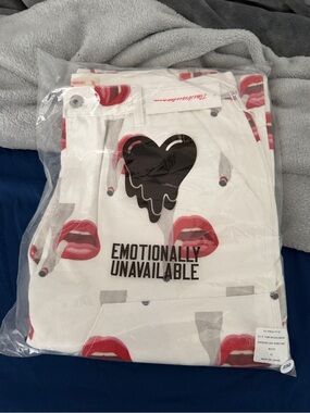 Emotionally Unavailable Men’s White Graphic Straight Jeans